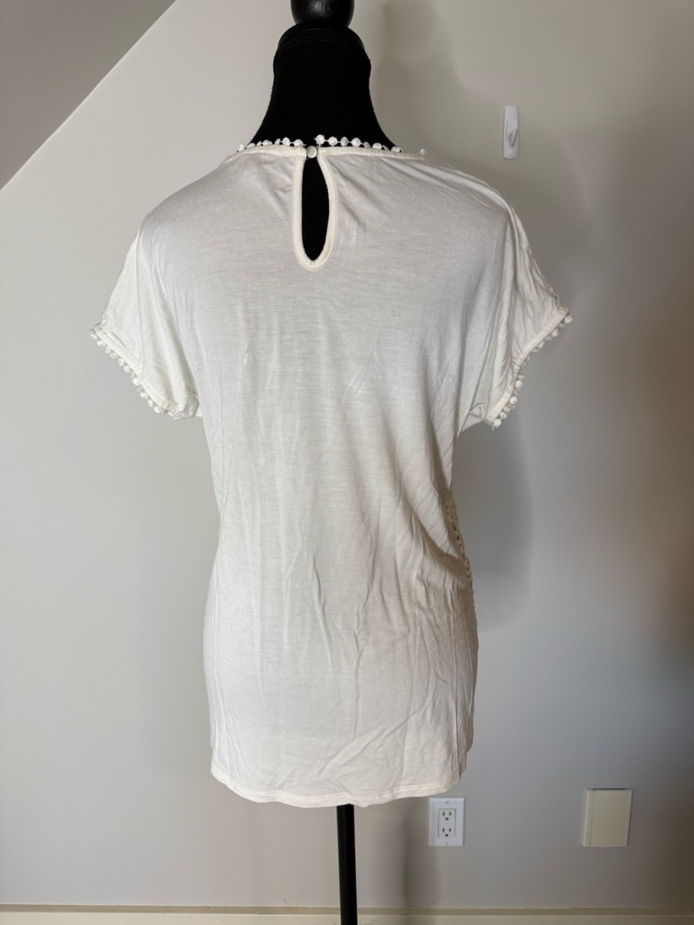 CABLE & GAUGE Cream Crochet Knit Short Sleeve Top Tee Boho Size Large - Picture 9 of 12